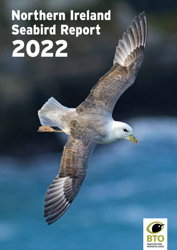 Northern Ireland Seabird Report 2022 cover, showing a Fulmar Northern Ireland Seabird Report 2022 cover, showing a Fulmar