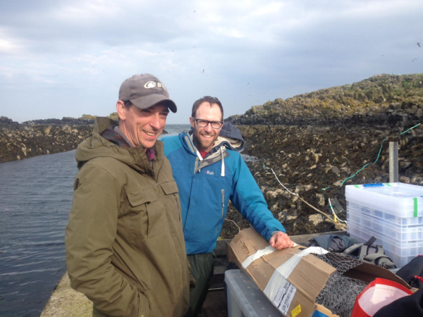 Gary Clewley and Daniel Johnston on the Isle of May jetty. Steve Willis