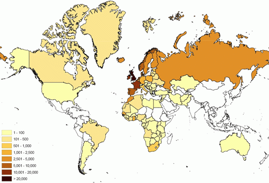 Ringing recoveries by country